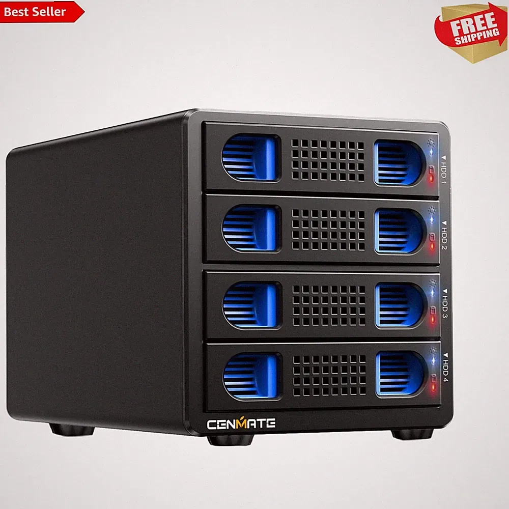 4 Bay Hard Drive Enclosure with Cooling Fan for 2.5/3.5" SATA HDD/SSD with US...